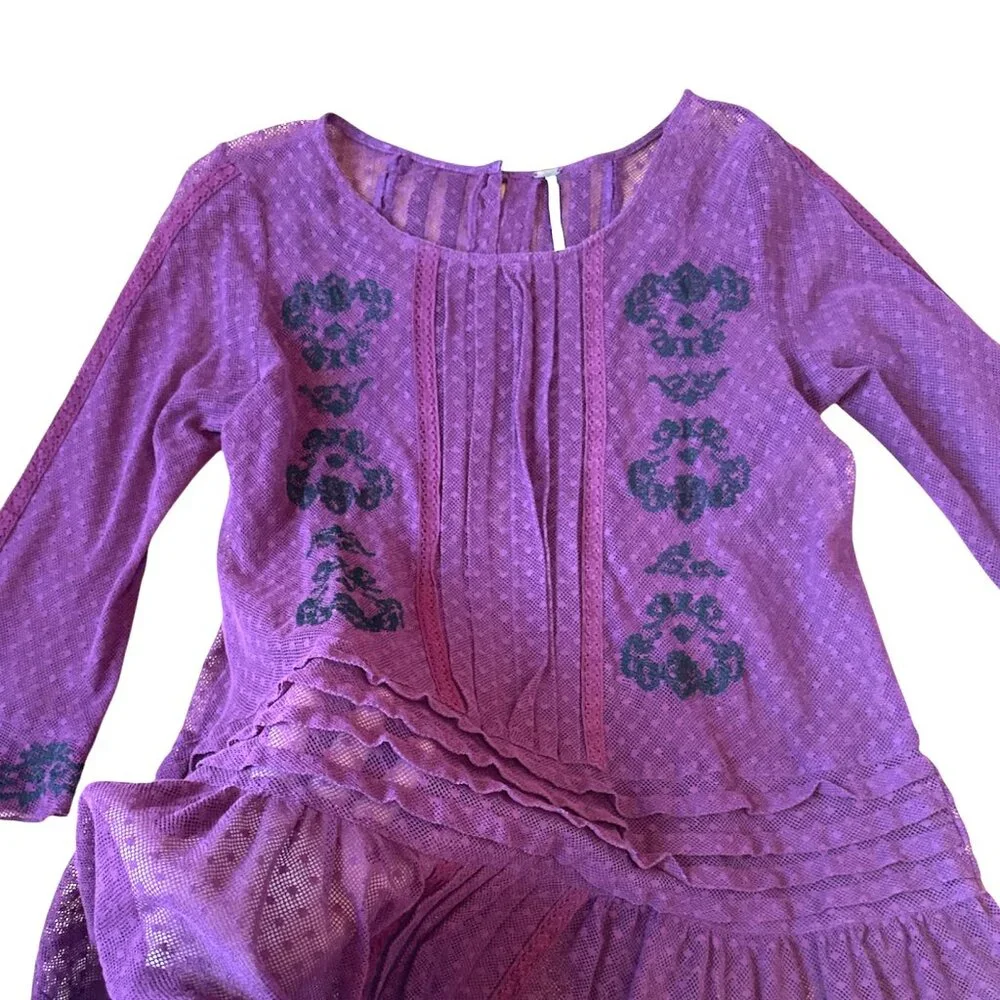 Free People jocelyn burgundy swiss dot lace mesh long sleeve top - Picture 8 of 11